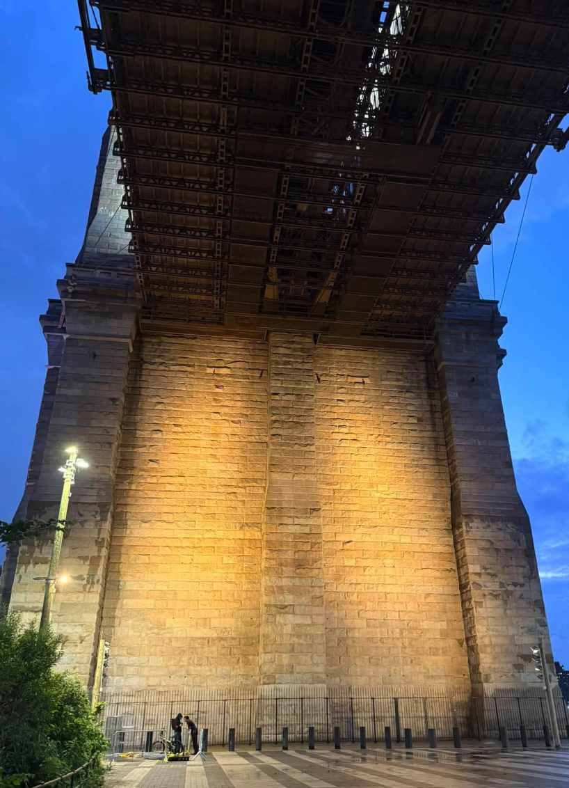 Looking up at the Brooklyn Bridge from DUMBO